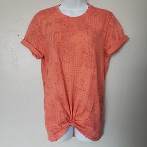 American Highway Medium Coral Orange Short Sleeve T-shirt Graphic Tee Cowgirl
